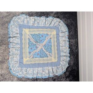 Vtg Hand Quilted 12" Blue Floral Pillow Case Cottagecore Grannycore ShabbyChic
